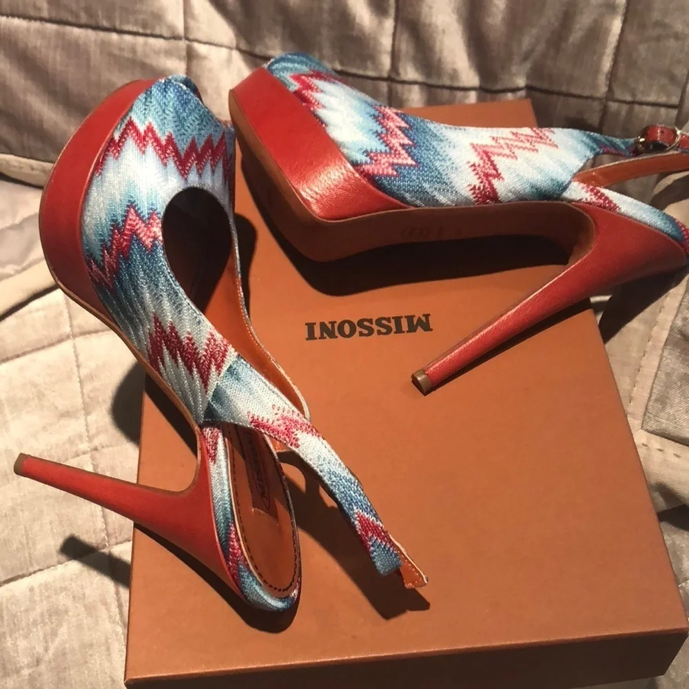 Brand New MISSONI Denim Fire Platform Sandals Heeled Shoes NWOTS